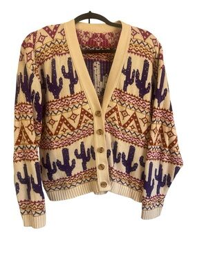 Vintage western Cacti Aztec print cardigan women’s large
